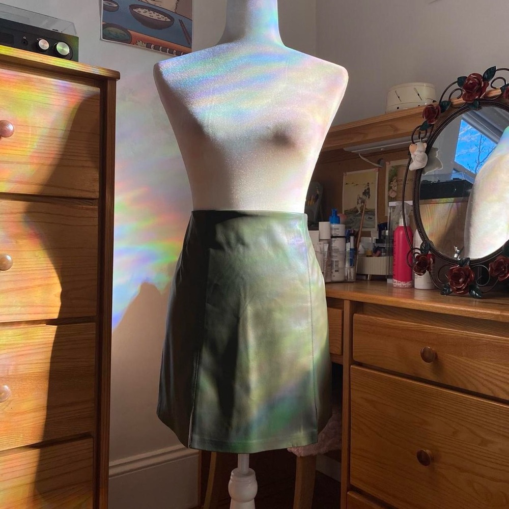 Topshop Olive Green Faux Leather Mini Skirt